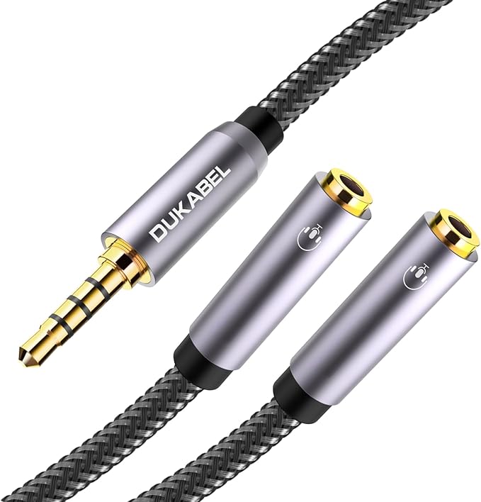 DUKABEL Long Headphone Splitter Shielded 4-Pole TRRS 3.5 Y Splitter Cable 2-Way by DuKabel