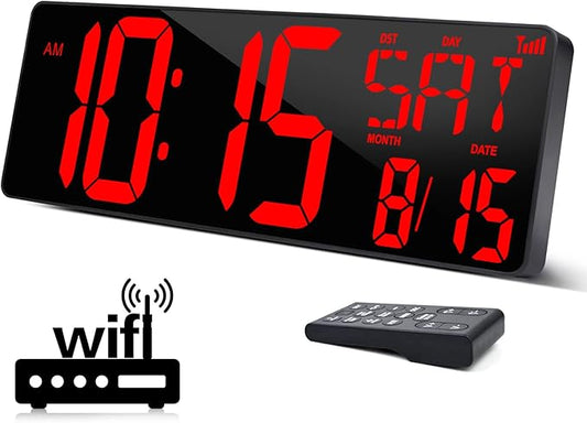 XREXS Large Digital Wall Clock WiFi Sync, 16.5 in Large Display Wall Clock by XREXS