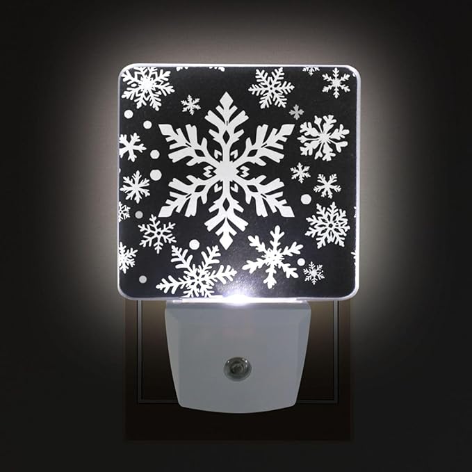 Pigsaly Led Night Light White Black Texture Christmas Snowflakes Night Light - Image 4