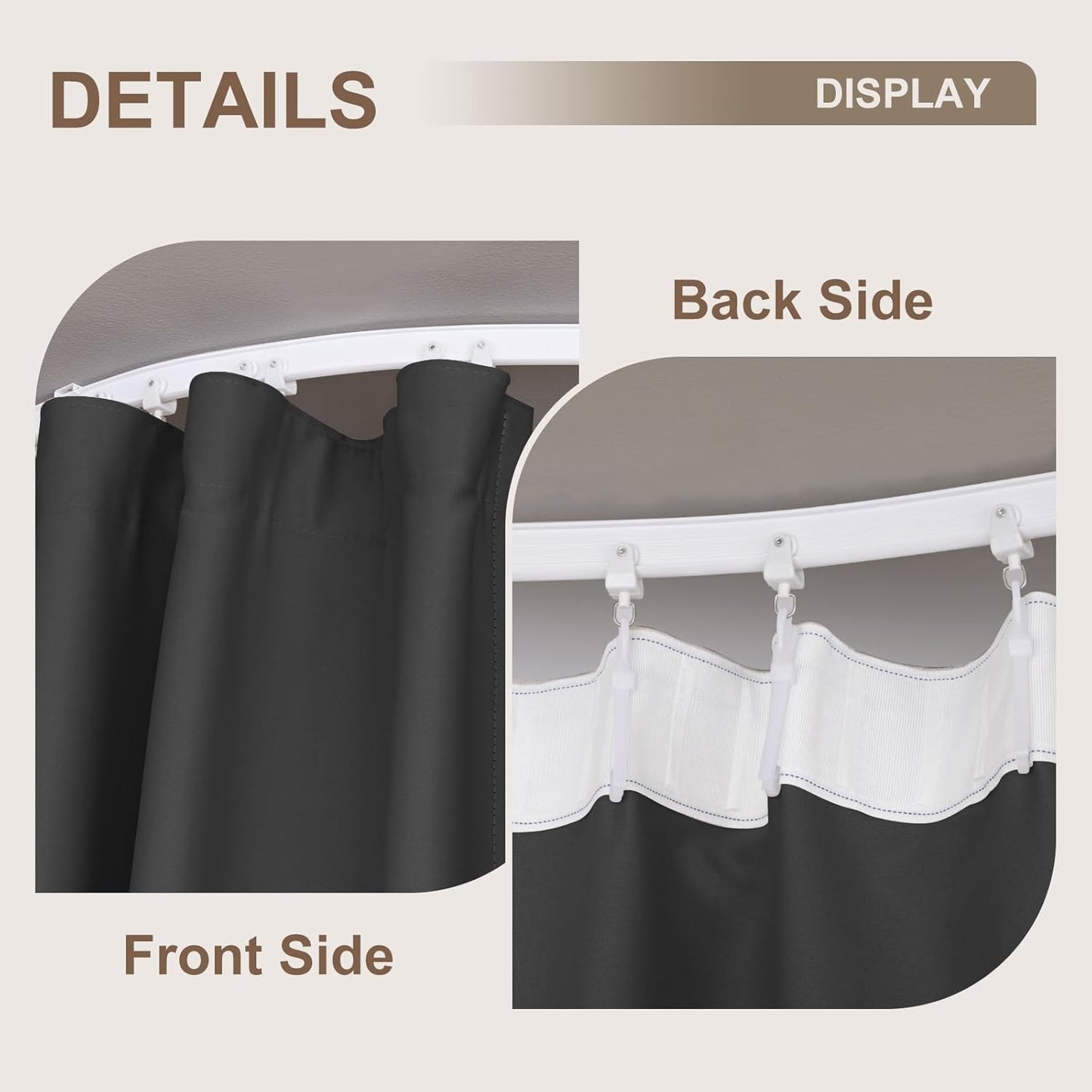 MaKefeile Room Divider Curtains & Flexible Bendable Tracks Set,Privacy Dividers Ceiling Track Curtain Window Blackout Curtains for Living Room Bedroom (W100 × H84 in 1 Panel Black Drape & White Rail)