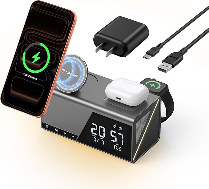 TobenONE 6-in-1 Alarm Clock Wireless Charging Station by TobenONE