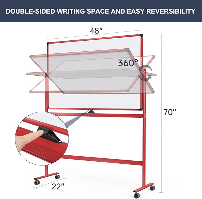 Rolling Whiteboard, 48x32 Inches Dry Erase Board - Image 3
