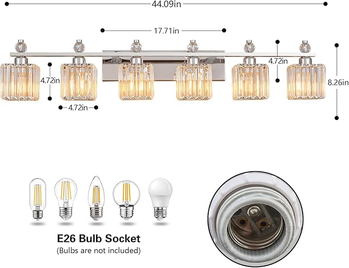 FDPBY Vanity Lights 6-Light Modern Crystal Vanity Light Chrome Bathroom Light - Image 5