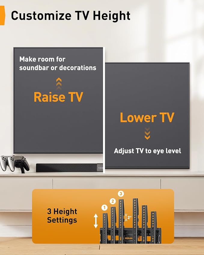 Perlegear Full Motion TV Mount for 26-74 inch TVs, Height Adjustable - Image 6
