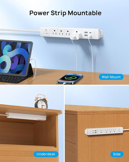 TROND Flat Plug Power Strip USB-5ft Flat Extension Cord Surge Protector Wall - Image 3