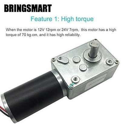 BRINGSMART DC 12V 80rpm DC Worm Gear Motor 15kg.cm Self-Locking Reversed Engine - Image 3