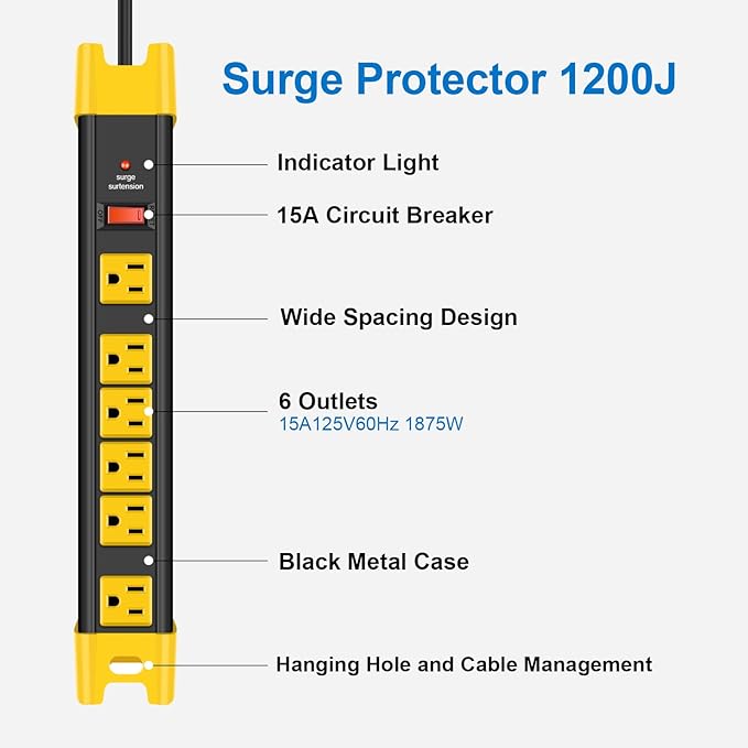 CCCEI Heavy Duty Power Strip Surge Protector - Image 2