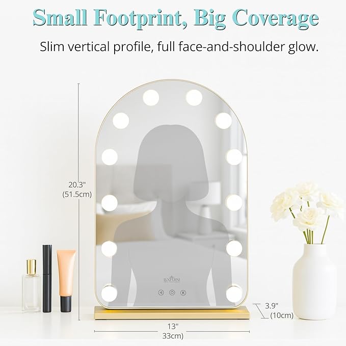 LUXFURNI Vanity Mirror with Lights, 20.5" L x 13" W Arched LED Makeup Mirror - Image 2