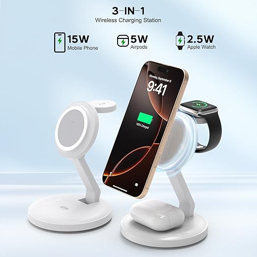 Charging Station for Apple Magnetic Wireless iPhone Mag-Safe Charger, 15W 3in1 - Image 3