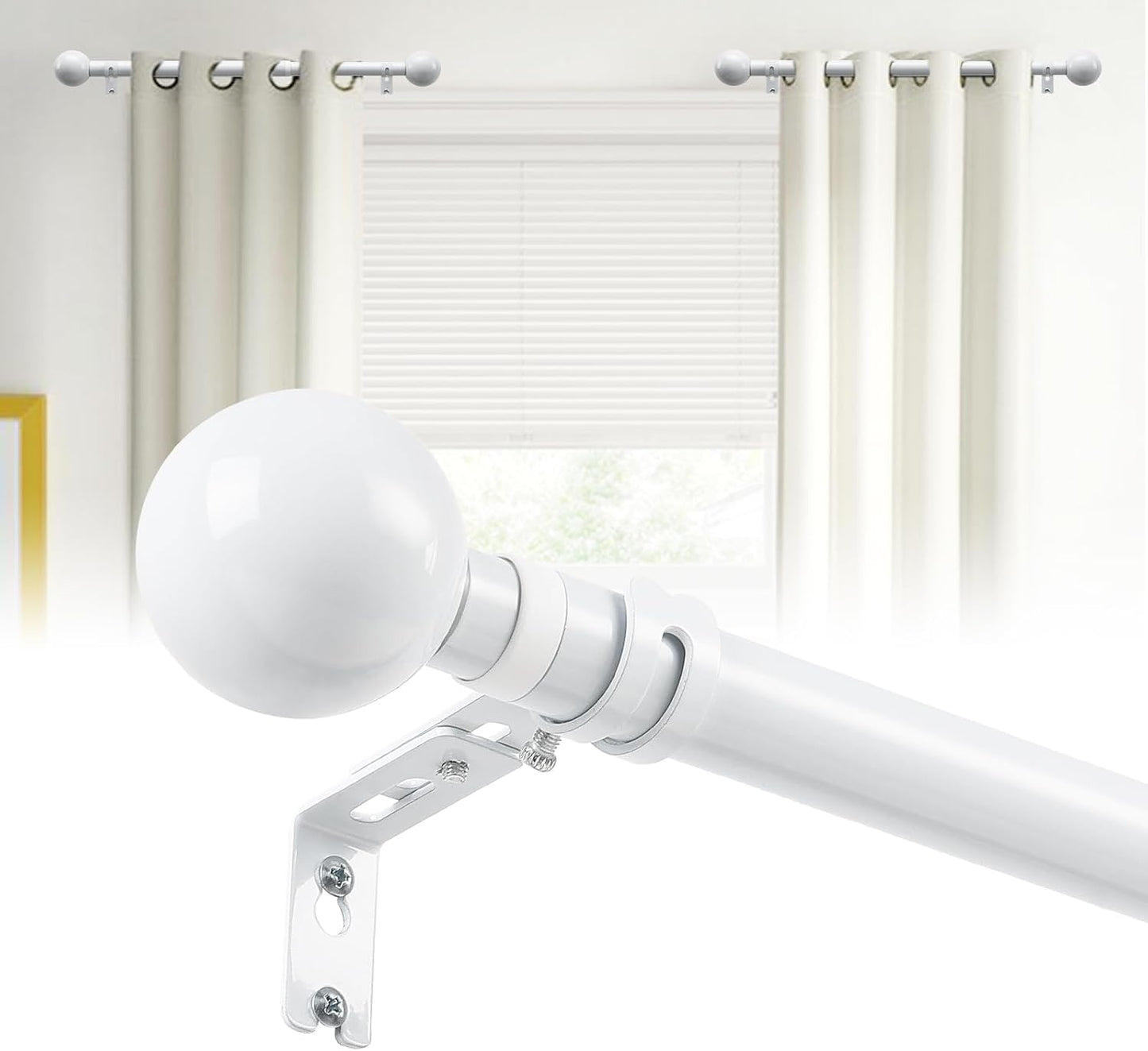 12-20 Inch Side Curtain Rod,Set of 2, 1" Short Adjustable White Curtain Rods Side Curtain Rod with Decorative Finals, Heavy Duty Curtain Rod Set for Windows, Door