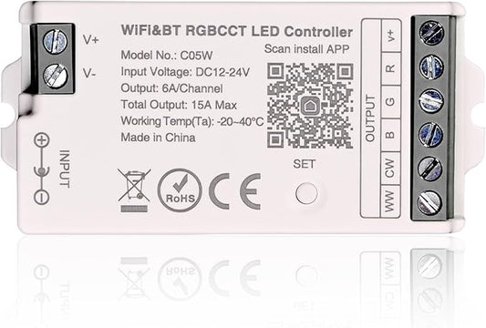TUNICHX RGBCCT SMD FCOB 6 PIN LED Strip 2.4 GHz WiFi Group Controller Alexa by TUNICHX