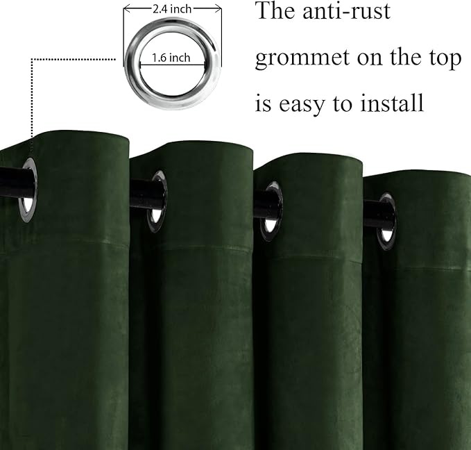 JIUZHEN Oliver Green Velvet Curtains 84 inches - Image 2