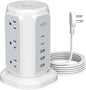 AiJoy Flat Plug Power Strip Tower 9 Outlets and 5 USB Ports, 1200J Surge by AiJoy