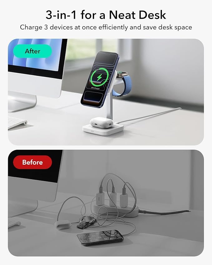 ESR for 3 in 1 Charging Station, Qi2.2 Certified 25W MagSafe Charger Stand - Image 3