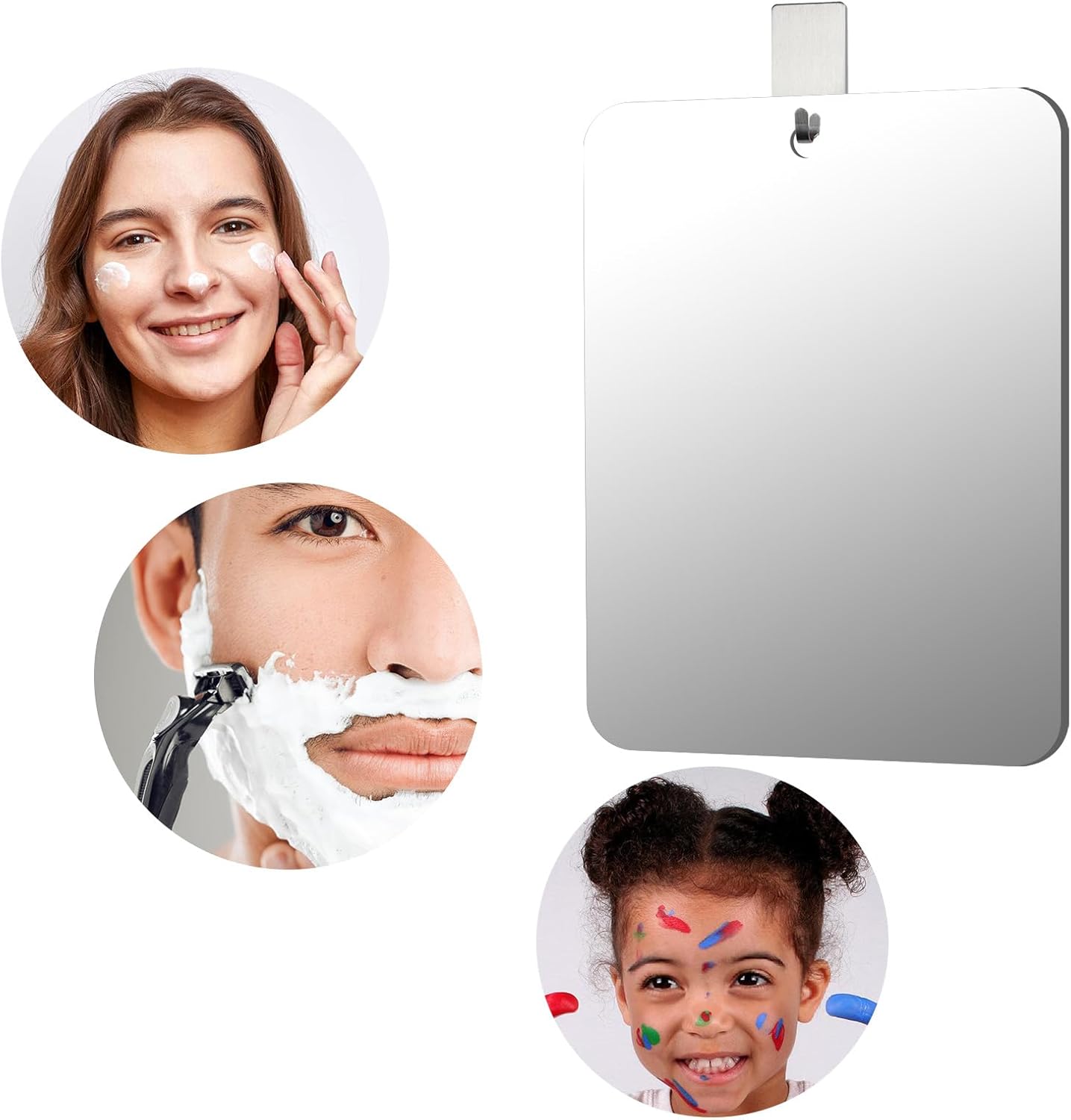 Shatterproof Fogless Shower Mirror for Shaving (8 x6 Inch Medium-Size) No-Fog Waterproof Wall Mounted Bathroom Accessory, Hanging Anti-Fog Shaving Mirror for Men, Perfect for Camping and Travel Use