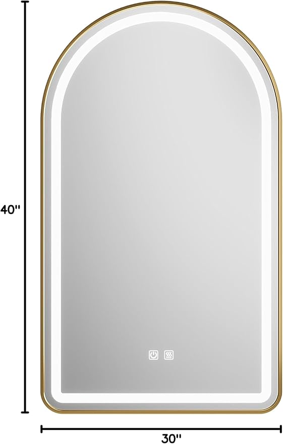 30x40 inch Gold Tempered Glass LED Arched Mirror - Image 6
