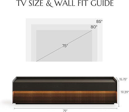 POVISON Fully-Assembled Mid Century Modern TV Stand, 78.74" Wood Media Console - Image 3