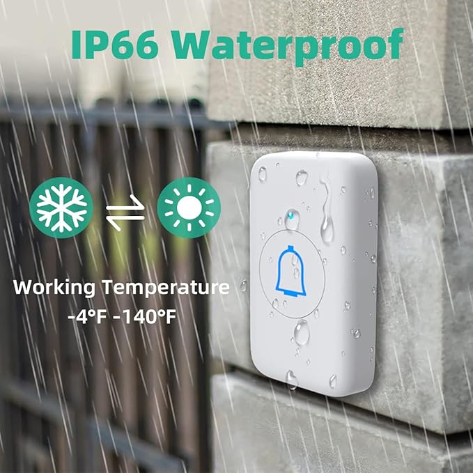 Wireless Doorbell with 2 Receivers IP66 Waterproof 1000ft Range Door Bell - Image 4