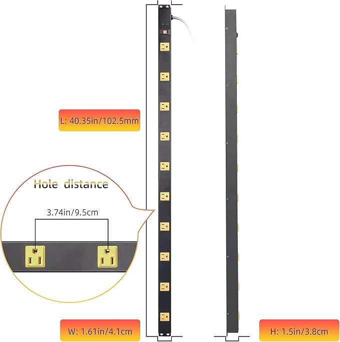 10 Outlet Long Power Strip Surge Protector, Heavy Duty Industrial Metal Power - Image 2