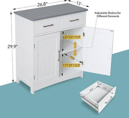 Modern White Buffet Cabinet, 26x30 Inches, 2 Doors, 2 Drawers, Adjustable - Image 2