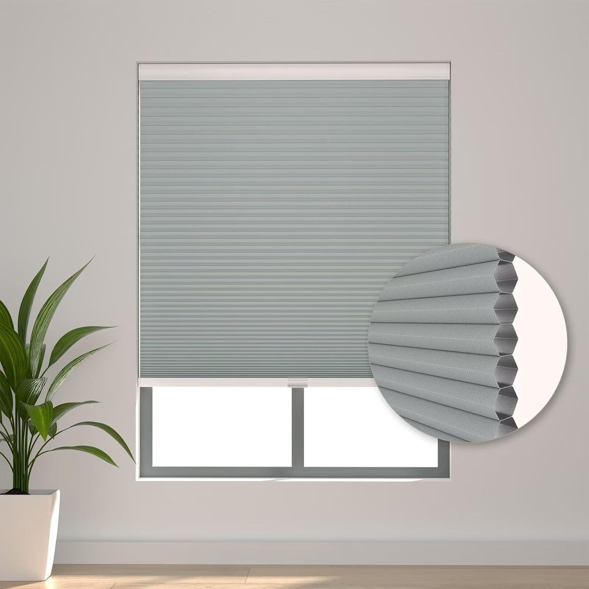 Cordless Cellular Shades, Blackout Room Darkening Black Out Honeycomb Blinds for Indoor Windows Bedroom, Pull Down Pleated Accordion Blind Easy Install, Shade Size 24" Wx50 H, Gray