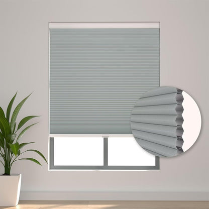 Cordless Cellular Shades, Blackout Room Darkening Black Out Honeycomb Blinds for Indoor Windows Bedroom, Pull Down Pleated Accordion Blind Easy Install, Shade Size 24" Wx50 H, Gray