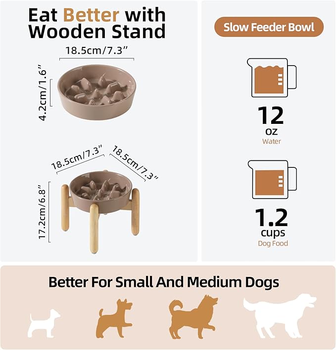 Ceramic 1.2 Cup Dog Raised Slow Feeder Set, Elevated Bowl - Image 2