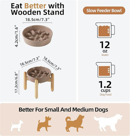 Ceramic 1.2 Cup Dog Raised Slow Feeder Set, Elevated Bowl - Image 2