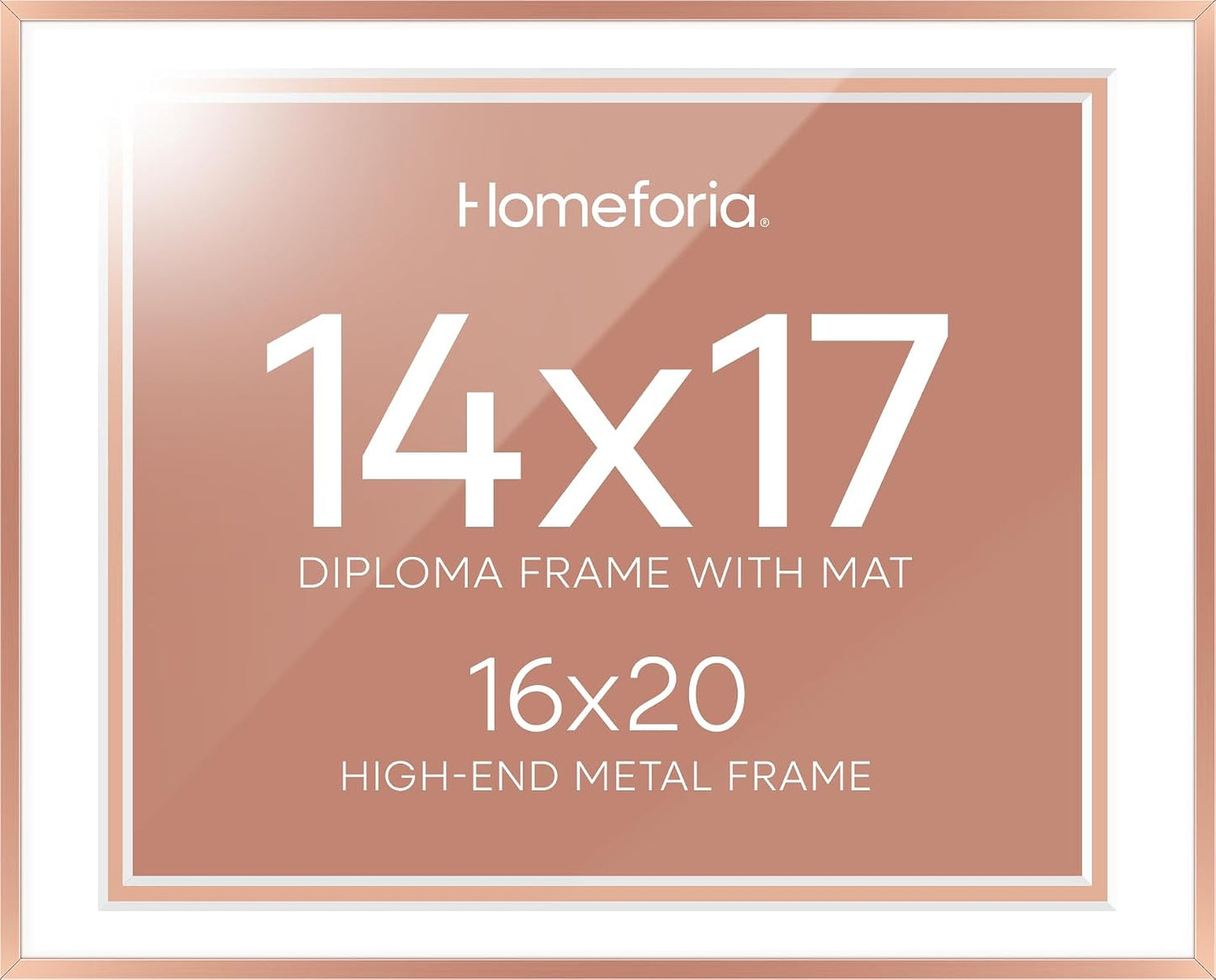 16x20 Rose Diploma Frame, High-End Metal, 14x17 Mat, Glass | High End Aluminum, Tempered Glass, Acid-Free 14x17 Removable Mat, 16x20 Edge-to-Edge Display 20x16, Wall Kit, Set Of 1