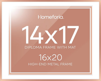 16x20 Rose Diploma Frame, High-End Metal, 14x17 Mat, Glass | High End Aluminum, Tempered Glass, Acid-Free 14x17 Removable Mat, 16x20 Edge-to-Edge Display 20x16, Wall Kit, Set Of 1