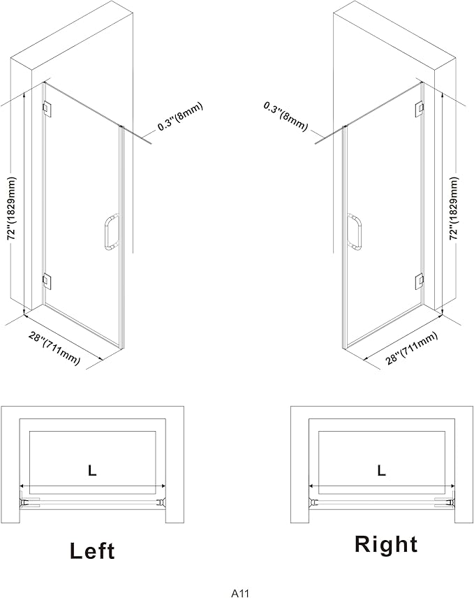 Bathroom Frameless Shower Door 28" W*72" H, 5/16" Clear Tempered Glass Hinged - Image 6