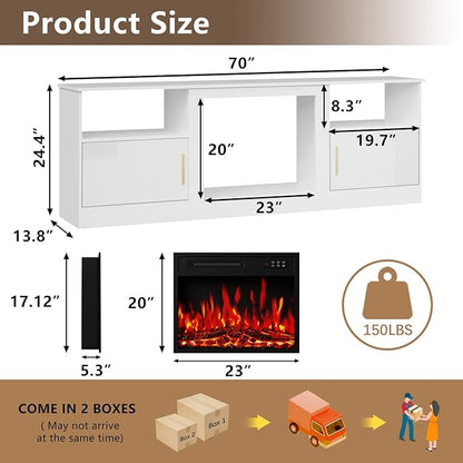 Fireplace TV Stand with 23" Electric Fireplace Heater Up to 80" TVs, Modern - Image 2