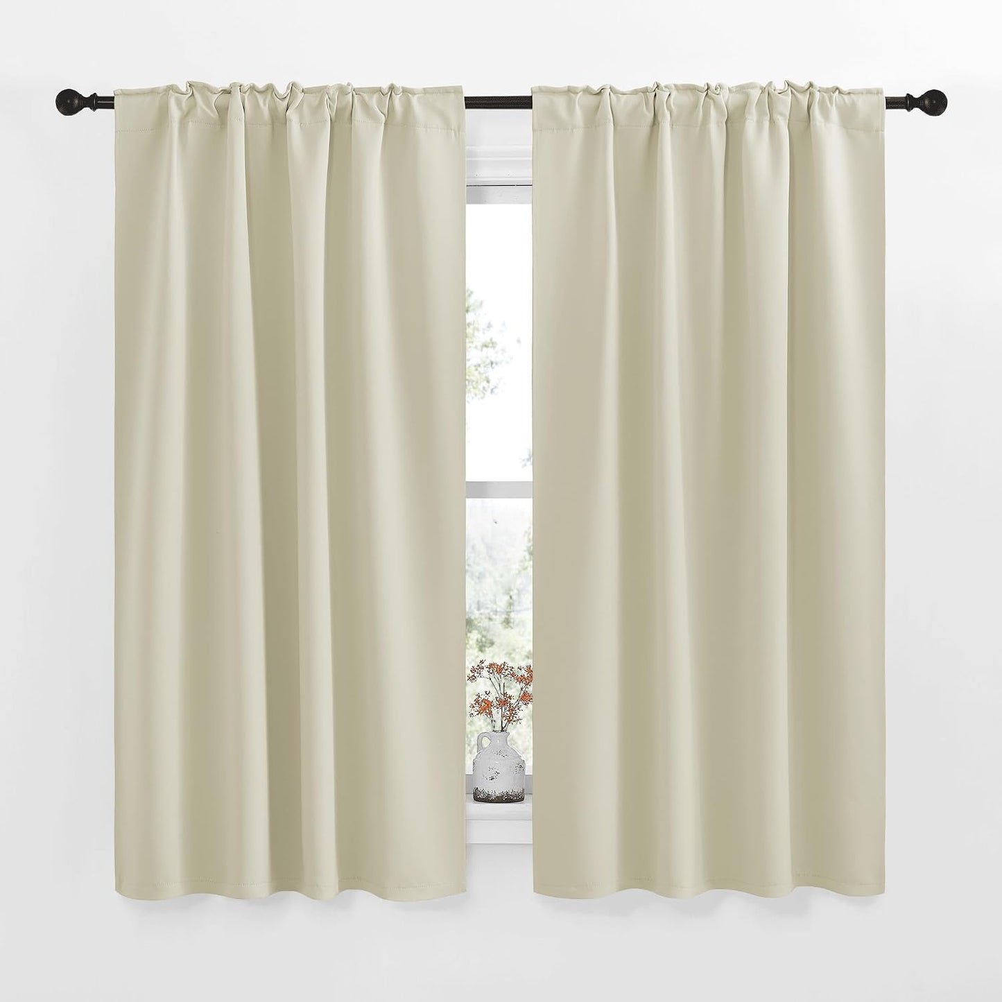 NICETOWN Blackout Window Curtains for Living Room - (Beige Color) 34x48 Inch, 2 Panels Set, Thermal Insulated Room Darkening Blackout Drapes/Draperies with Rod Pocket & Back Tab for Loft
