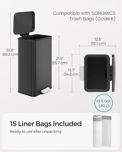 SONGMICS Kitchen Trash Can, 10.5 Gallon Garbage Can, Large Step Trash Bin - Image 7