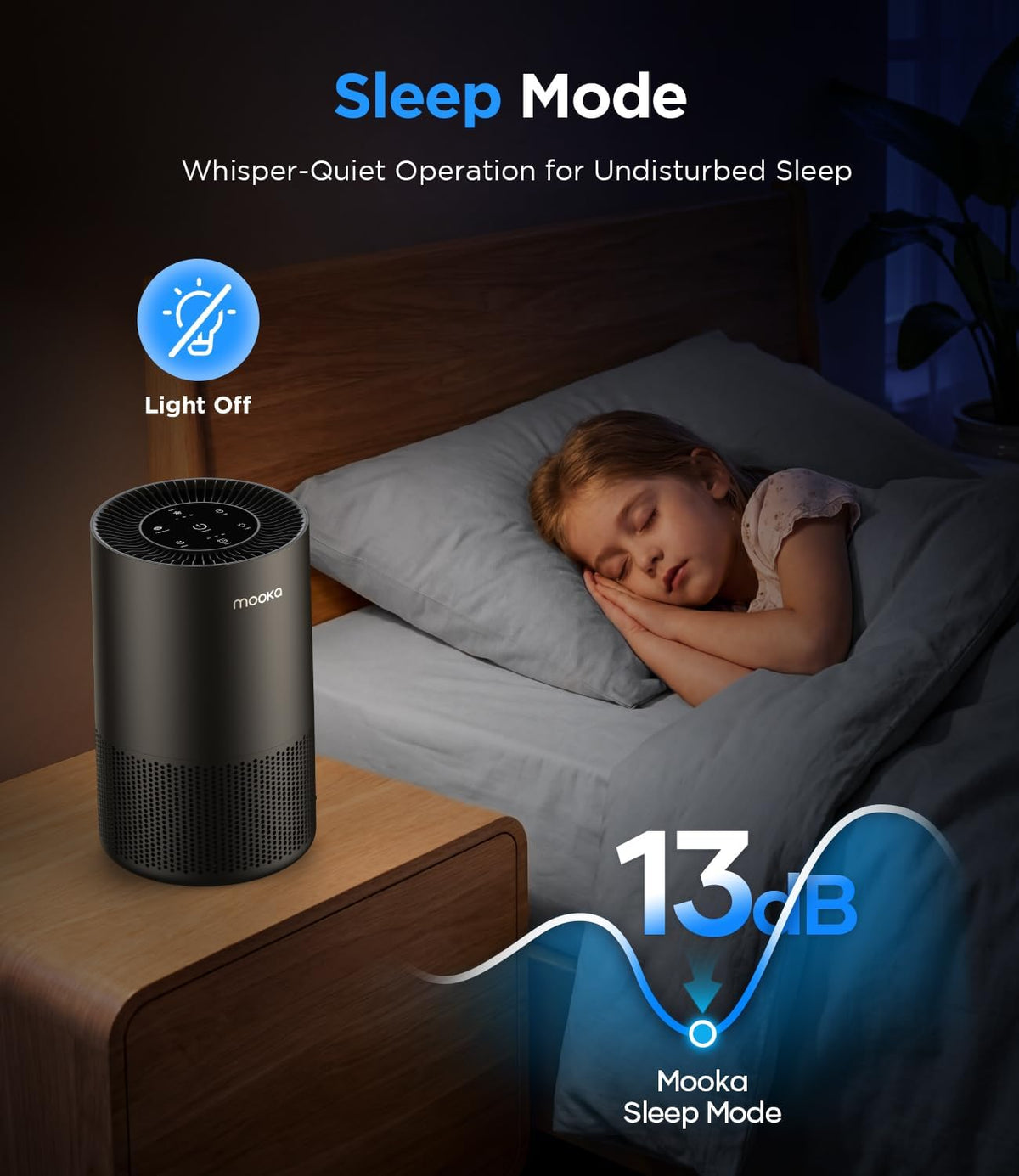 mooka h13 hepa air purifier for home pet on a desk or shelf