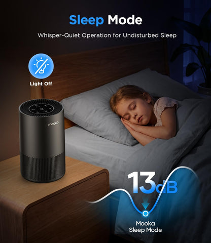 mooka h13 hepa air purifier for home pet on a desk or shelf