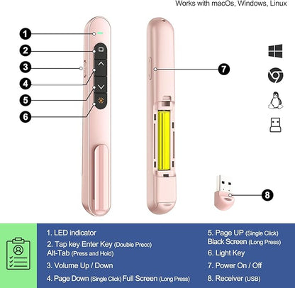 QUI Presentation Clicker for PowerPoint, RF 2.4GHz USB Wireless Presenter Remote - Image 3