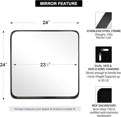 ANDY STAR Square Wall Mirror for Bathroom, 24”x24” Matte Black Bathroom Mirror - Image 4