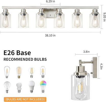 DIKAIDA Bathroom Vanity Light, 6-Light Nickel Modern Matte Wall Sconce Lighting - Image 3