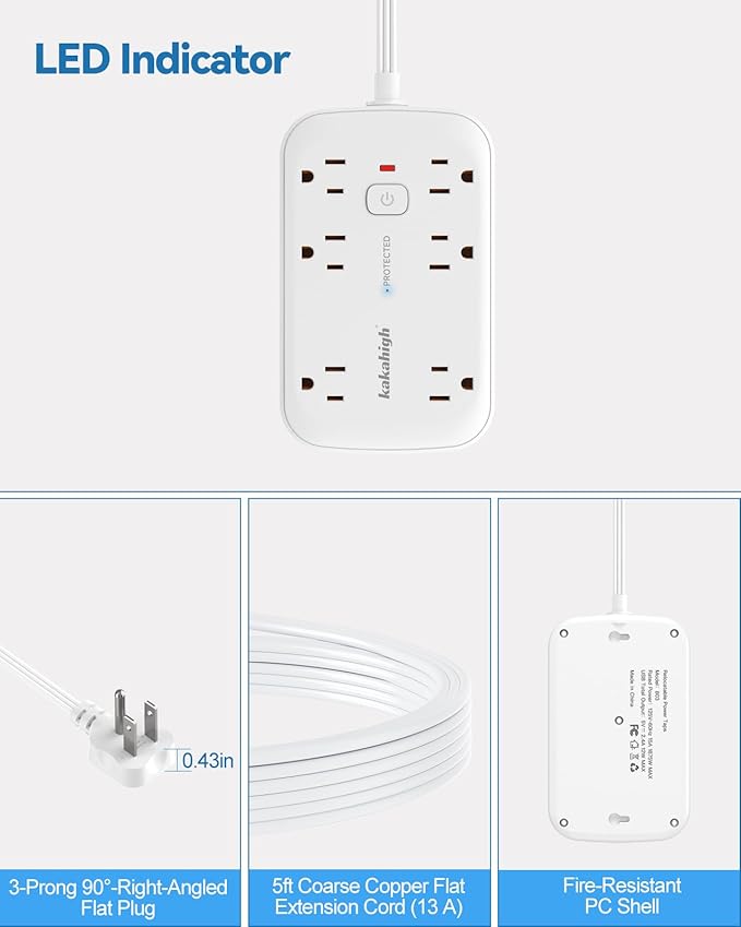 10FT Extension Cord with Outlet Cover & Multi USB, Ultra Thin Outlet Concealer - Image 6