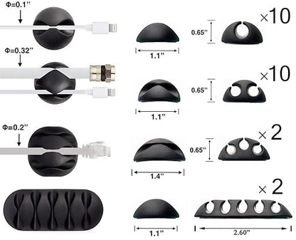 OHill Desk Cable Management Cord Organizer, 24 Pack Black Self Adhesive Cord - Image 2