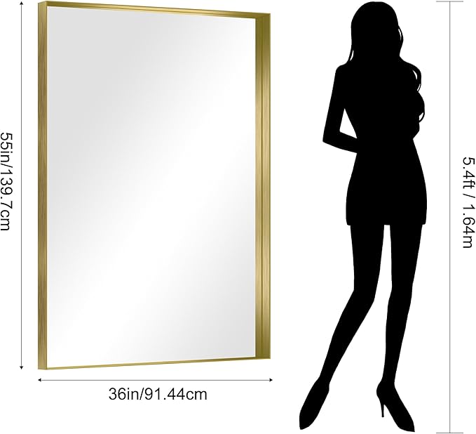 CIRCUMI Gold Bathroom Mirror, Brushed Finish, Tempered Glass, Large Mirror - Image 8