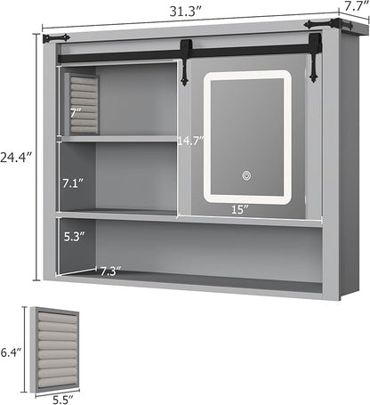 QUW 31" Farmhouse Bathroom Wall Cabinet, Bathroom Medicine Cabinets - Image 3