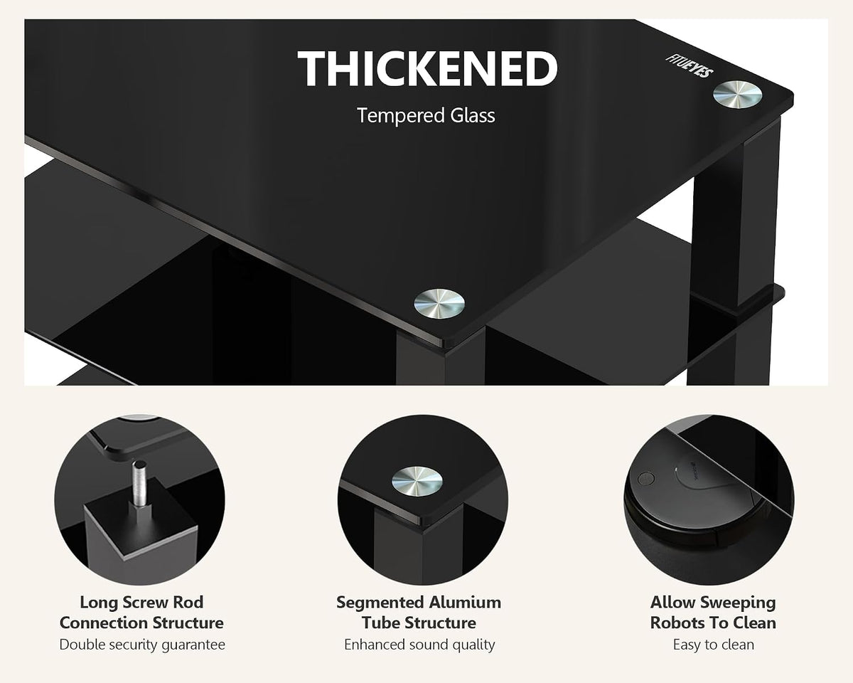 fitueyes 4-tier media stand audio with tempered glass, side view