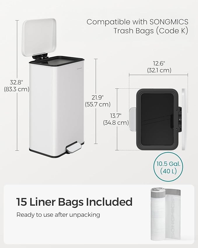 SONGMICS Kitchen Trash Can, 10.5 Gallon Garbage Can, Large Step Trash Bin - Image 7