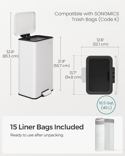 SONGMICS Kitchen Trash Can, 10.5 Gallon Garbage Can, Large Step Trash Bin - Image 7
