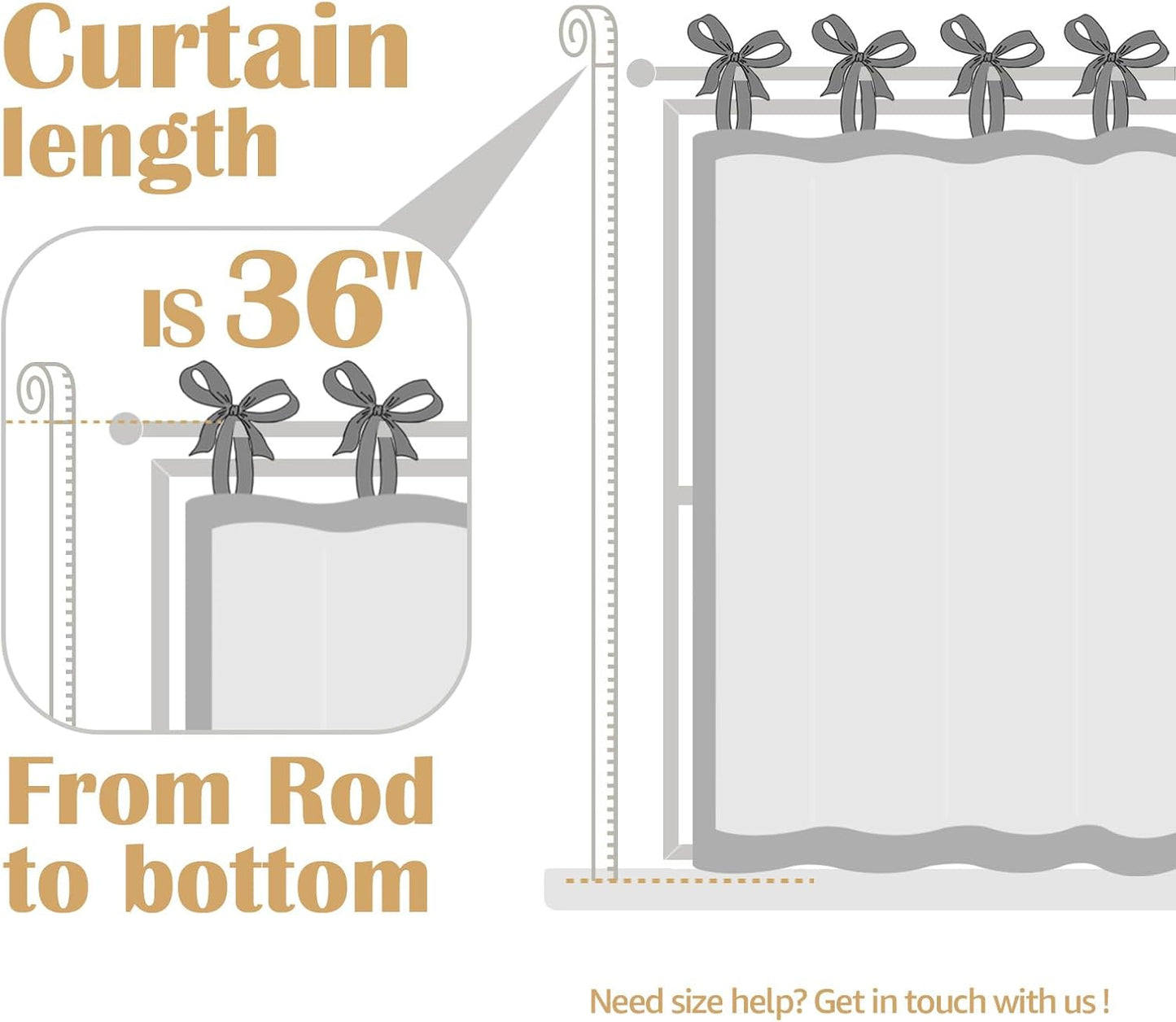 jinchan Linen Tie Top Curtains 36 Inch Length Farmhouse Cafe Curtains Set of 2 for Bedroom Bathroom Rustic Small Windows Light Filtering Crude Panels with Sage Green Ties
