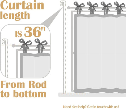 jinchan Linen Tie Top Curtains 36 Inch Length Farmhouse Cafe Curtains Set of 2 for Bedroom Bathroom Rustic Small Windows Light Filtering Crude Panels with Sage Green Ties
