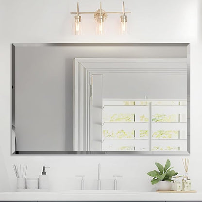 Beveled Mirror, Rectangular Beveled Edge Bathroom Vanity Mirror, Upgraded by LAMCHMOR