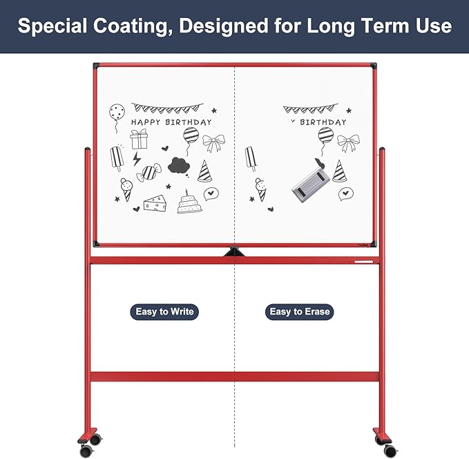 Rolling Whiteboard, 48x32 Inches Dry Erase Board - Image 5